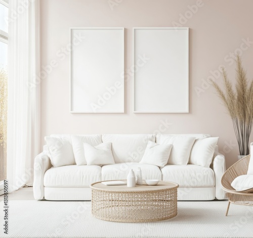 Modern  White Living Room with Blank Frames
