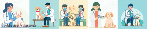 Vector doctor is injecting a dog