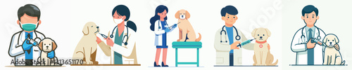 Vector doctor is injecting a dog