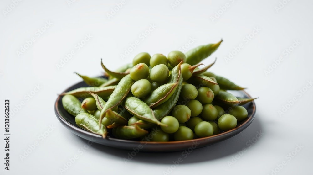 Aesthetic Presentation of Freshly Harvested Edamame on a Dark Ceramic Plate Aesthetic Presentation of Freshly Harvested Edamame on a Dark Ceramic Plate