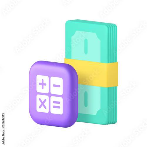 Cash money dollar budget accounting financial calculation 3d icon realistic vector illustration. Finance statistic analyzing checking balance control investment savings wealth income profit planning