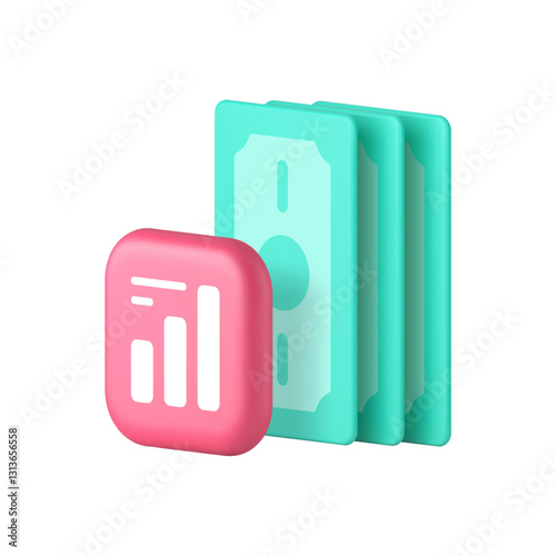 Cash money dollar budget balance accountancy financial analyzing 3d icon realistic vector illustration. Banking currency finance statistic analysis investment economy earnings expenses management