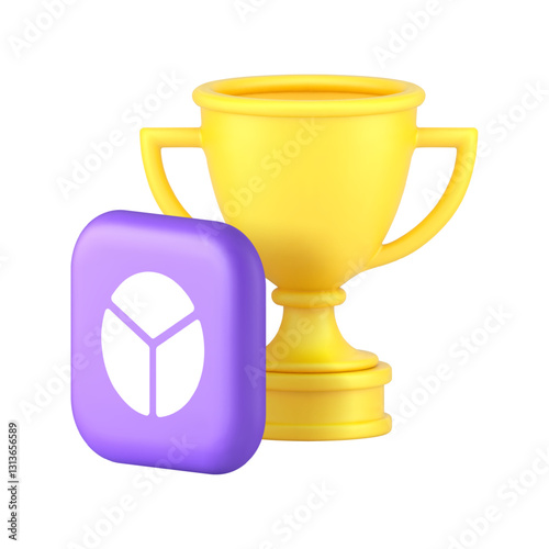 Win victory cup success management analyzing control 3d icon realistic vector illustration. Successful project marketing efficiency and productivity strategy profit analysis statistic achievement