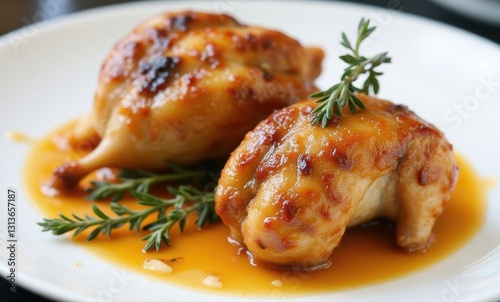 Delicious roasted chicken on plate
