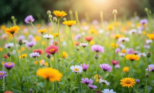 Vibrant flower field in sunlight