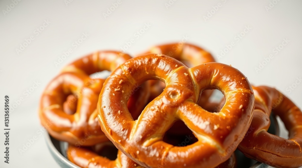 Delicious and golden brown soft pretzels with salt on a bright background Delicious and golden brown soft pretzels with salt on a bright background