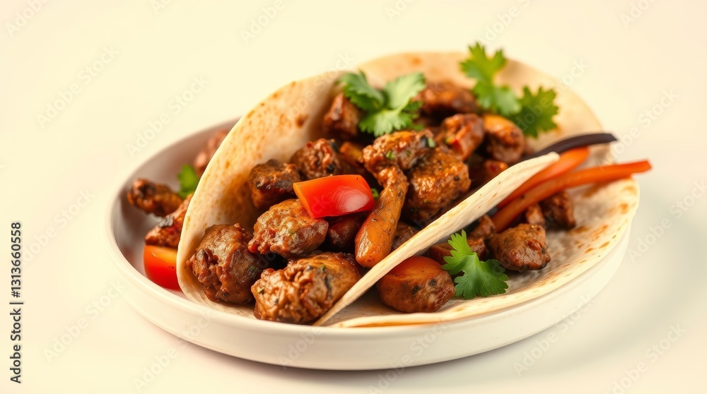 Delicious fajitas served on a plate featuring vibrant ingredients and warm ambiance Delicious fajitas served on a plate featuring vibrant ingredients and warm ambiance