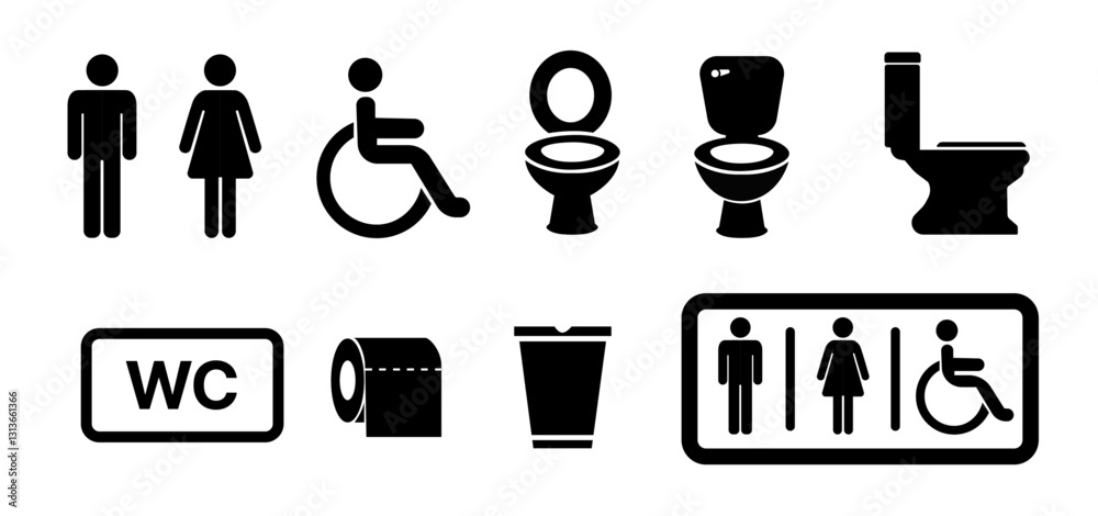 Fototapeta premium toilet vector icons set, Sanitär Symbole, Set of restroom, toilet icon collection. Male and female restroom. Vector Illustration.