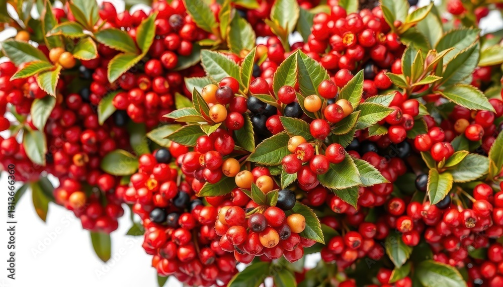Obraz premium Vibrant, colorful Pigeon Berry shrub, isolated on white, vibrant, small tree