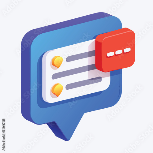 3D speech bubbles symbol for chat on social media icon isolated on background. 3d comments thread mention or user chat with social media