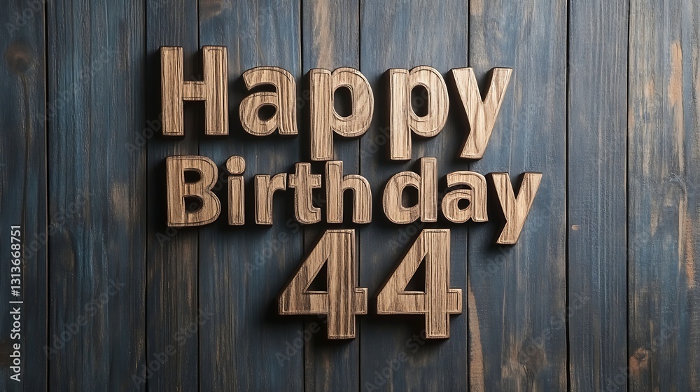 Fototapeta premium Carved Wooden Letters Displaying Happy Birthday Message on Rustic Wood Background