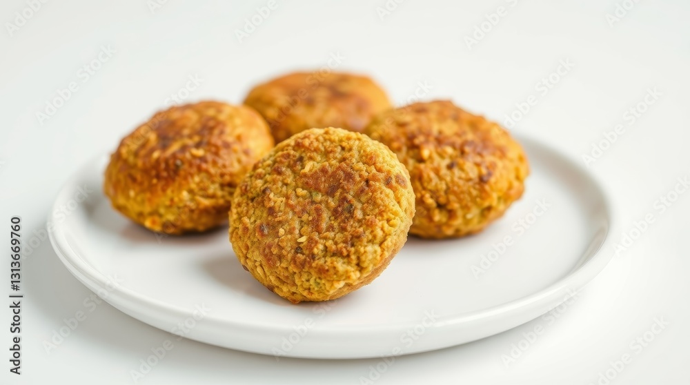 Golden brown and crispy falafel balls on a pristine white plate showcase Golden brown and crispy falafel balls on a pristine white plate showcase