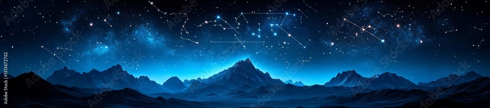 Starry Night Over Majestic Mountains with Constellations. Generative AI Starry Night Over Majestic Mountains with Constellations. Generative AI