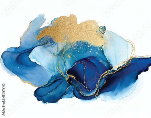 blue watercolor illustration gold isolated white background abstract modern print logo