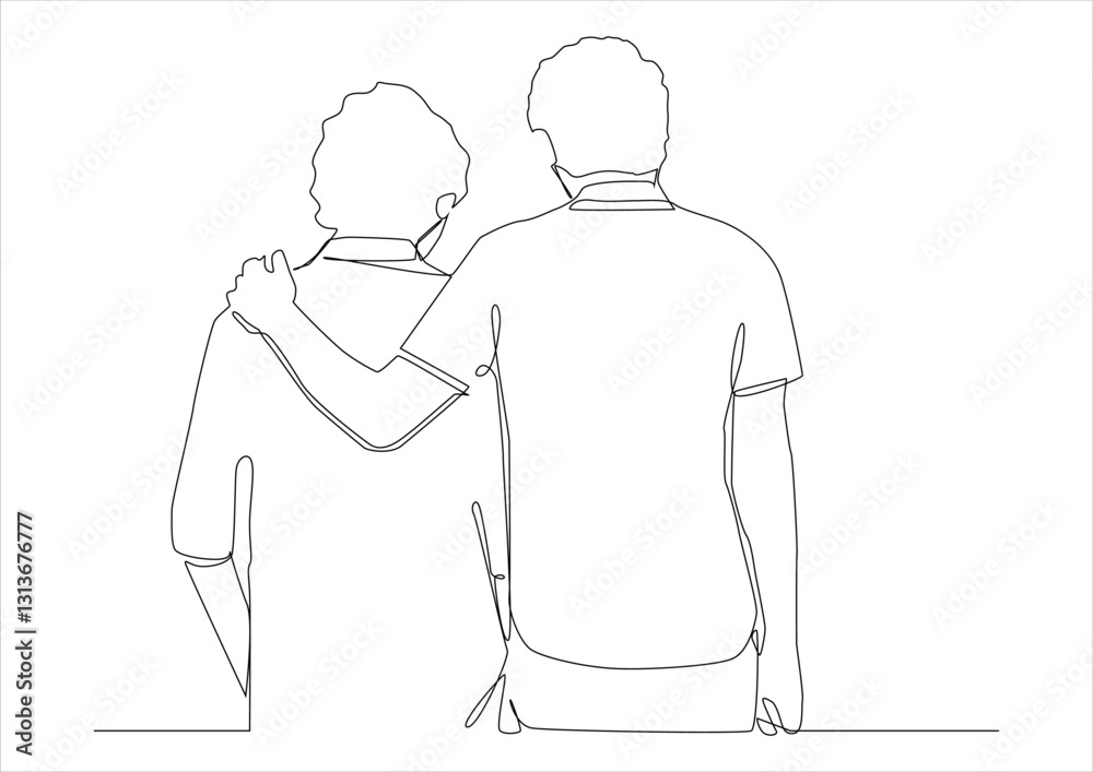 Ταπετσαρία Continuous one line art of two men stand side by side and one put his hand on the other