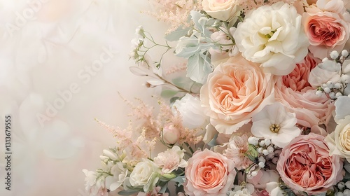 Soft Pastel Floral Arrangement with Delicate Roses and Blooms