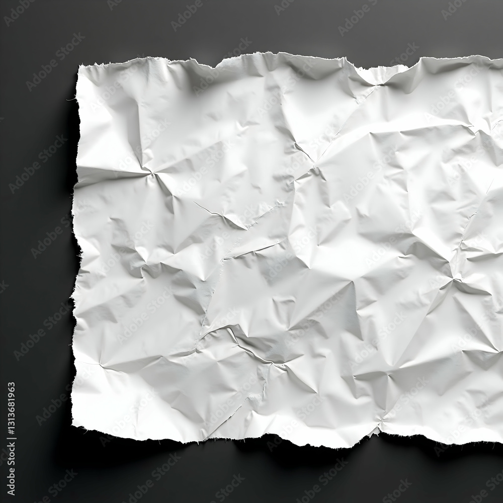 Obraz premium Sculpting with Paper: The Art of Creased, Torn, and Crumpled Textures, Captured in High-Contrast Shadows and Light to Form a Minimalist, Monochrome Abstract Composition. 