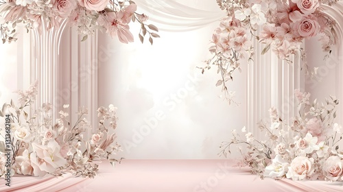 Elegant Floral Background with Arch and Soft Pink Decorations