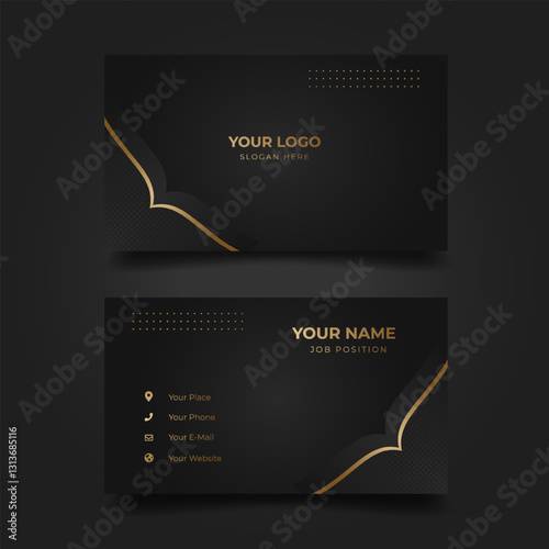Elegant black gold business card design on dark background