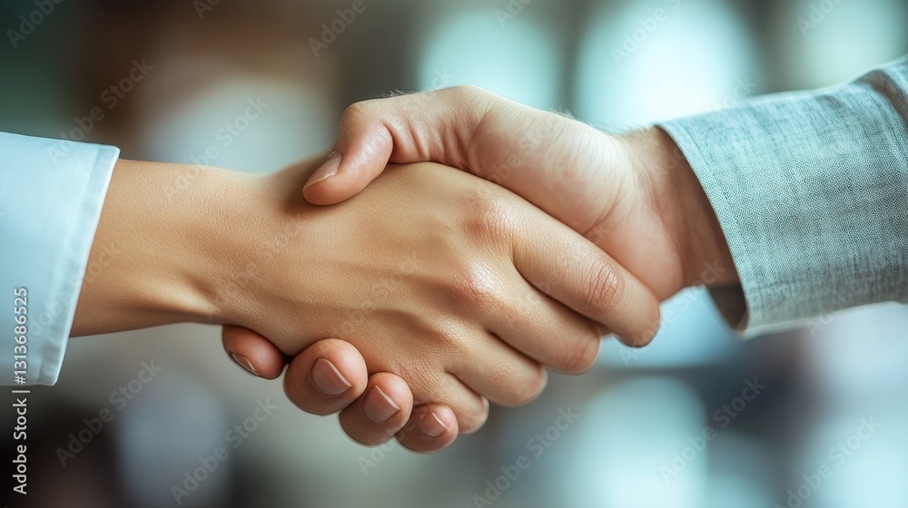 Close-up handshake between caucasian adults in professional setting