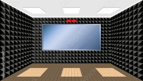 Music recording studio room covered with sound insulating panels made of textured foam. Specialized room for vocal and musical auditions with echo and noise reduction. Realistic vector