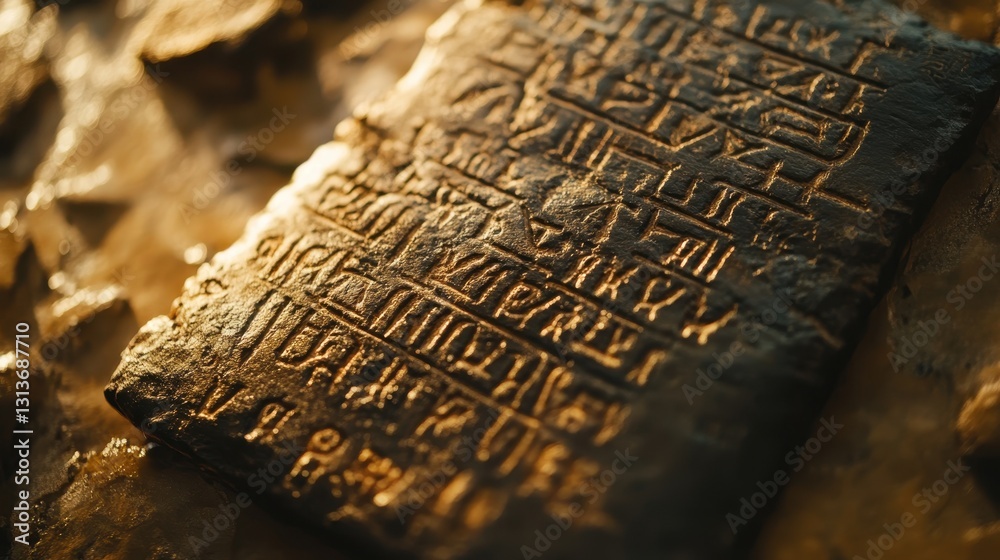 Fototapeta premium Ancient mesopotamian cuneiform tablet with engravings on stone surface