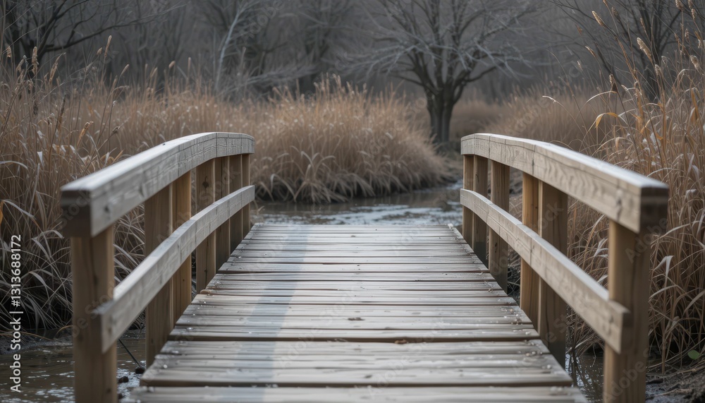 Serene Wooden Bridge Over Calm Waters Surrounded by Nature's Beauty Serene Wooden Bridge Over Calm Waters Surrounded by Nature's Beauty