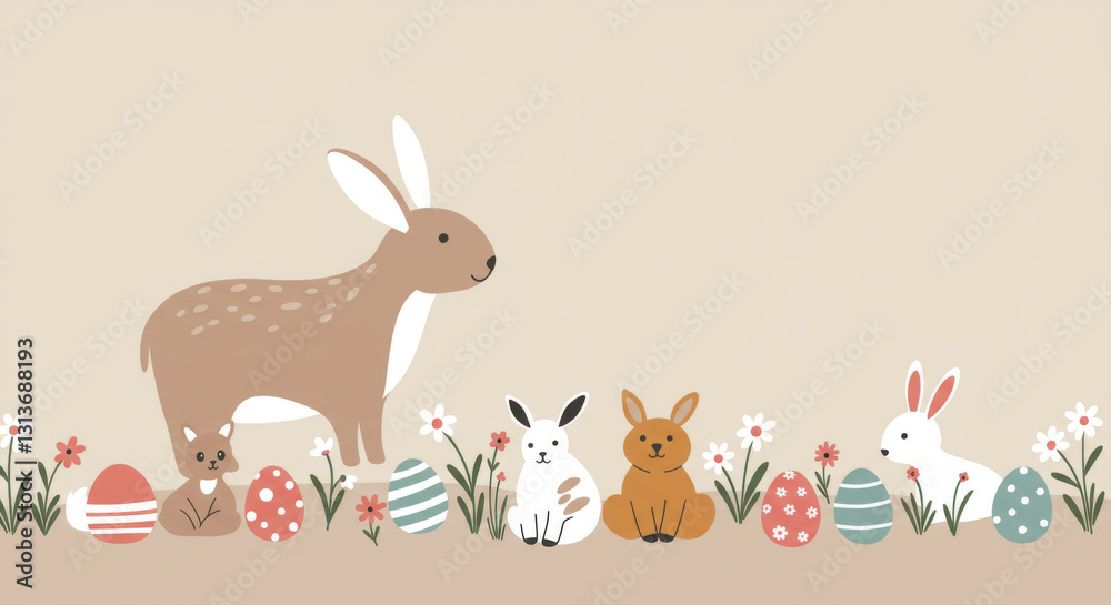 Obraz premium A charming Easter image featuring bunnies and decorated eggs