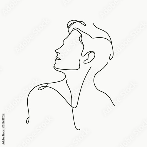 Man in side profile with a thoughtful expression on a minimalist background with copy space
