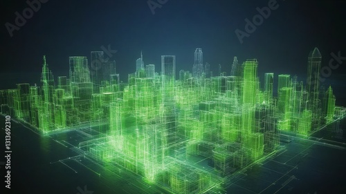 Futuristic Glowing Cityscape at Night Neon Lights Urban Innovation Digital Metropolis Green Energy Technology Sustainable Development