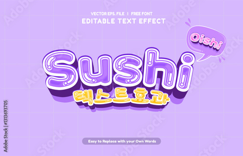 Editable text effect Sushi Japan Food  3d cartoon template style premium vector.Free vector text effect editable modern lettering typography font style	