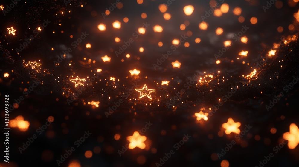 Fototapeta premium Glowing stars, dark night, cosmic dust, abstract background, festive design