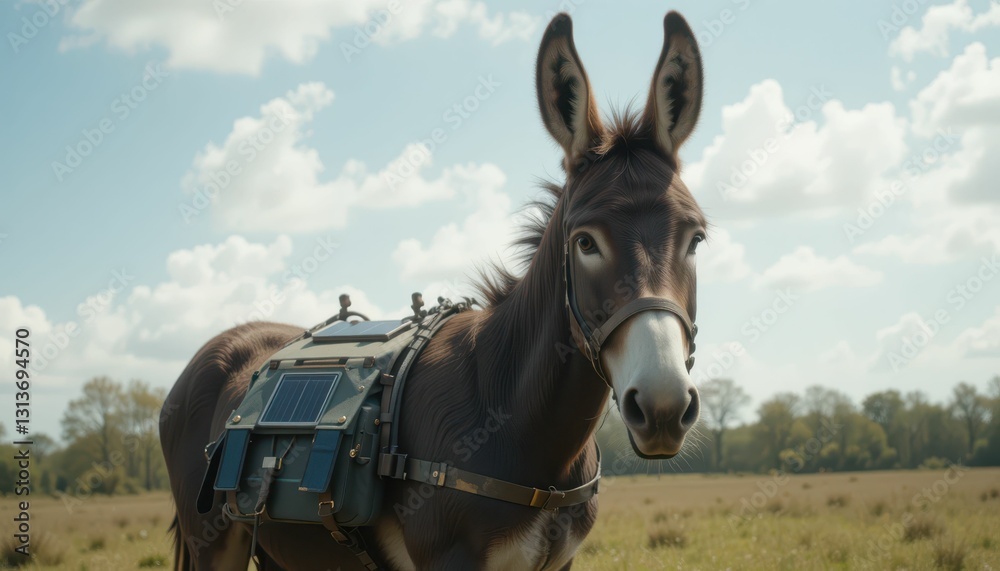 Fototapeta premium Innovative Donkey with Solar Gear in a Scenic Landscape