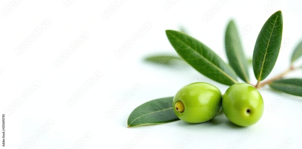 Obraz premium Vibrant green olive leaves, isolated Crisp detail, white backdrop , ingredient, olive tree