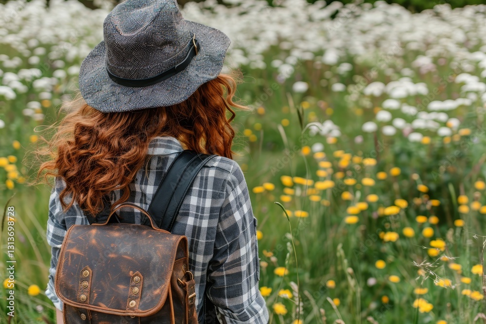 Φωτογραφία woman tourist with backpack against the background of nature stands with her bac