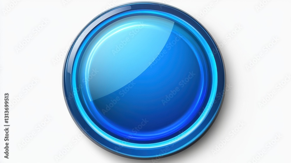 Glossy blue button with metallic ring on white background Glossy blue button with metallic ring on white background