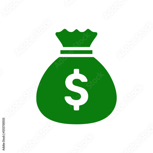 Green money bag silhouette icon, symbol of wealth and finance