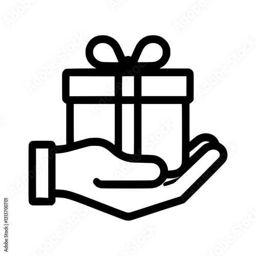 Gift box outline icon held in hand, symbol of giving and celebration
