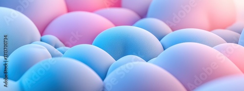 3d abstract wave background with pink, blue and white colors.  soft pastel. foam and inflated  material  texture. curved lines, depth and elegance. banner 
