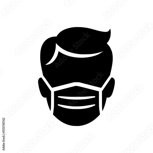 Facial silhouette icon wearing a mask, health and safety symbol
