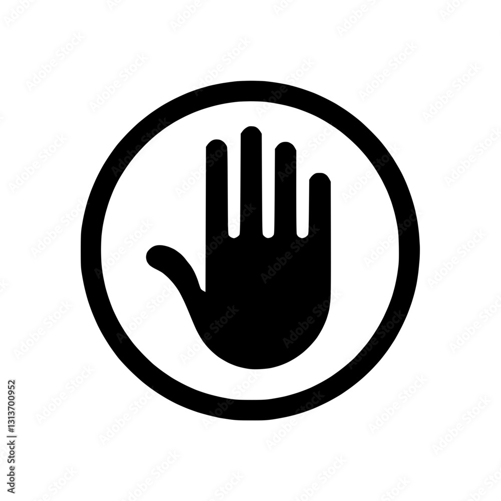 Hand silhouette icon in a circle, stop gesture symbol, prohibition and warning concept Hand silhouette icon in a circle, stop gesture symbol, prohibition and warning concept