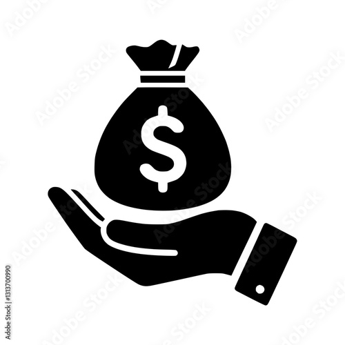 Hand holding money bag, financial concept, wealth symbol, dollar sign illustration