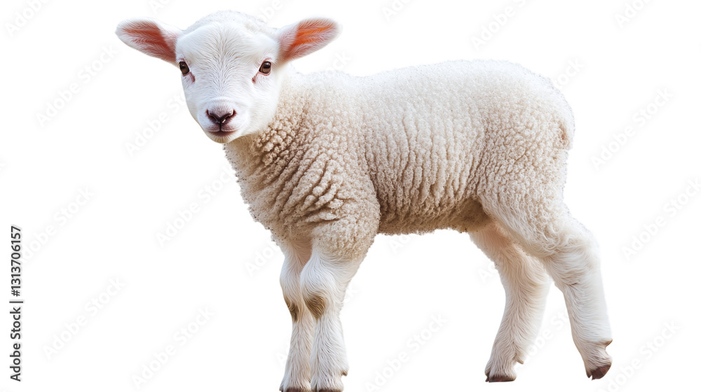 Fototapeta premium Cute white lamb, isolated on a white background as transparent PNG, animal