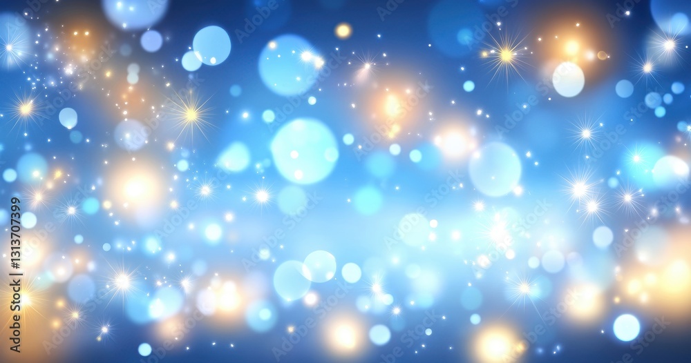Obraz premium Sparkling Blue and Gold Bokeh Background with Soft Lights and Dreamy Atmosphere for Creative Projects and Seasonal Designs