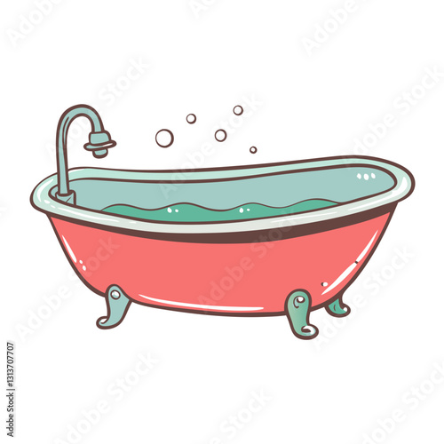 Vintage clawfoot bathtub with water and bubbles