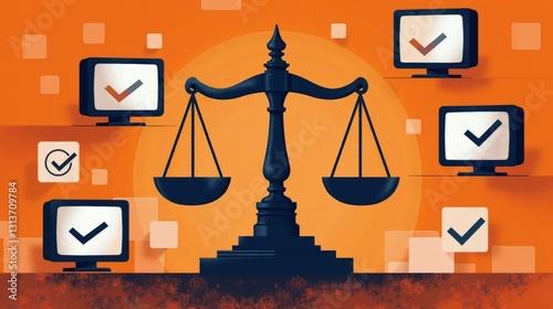 A stock illustration that represents the concept of Social justice in Orange and navy blue colors
