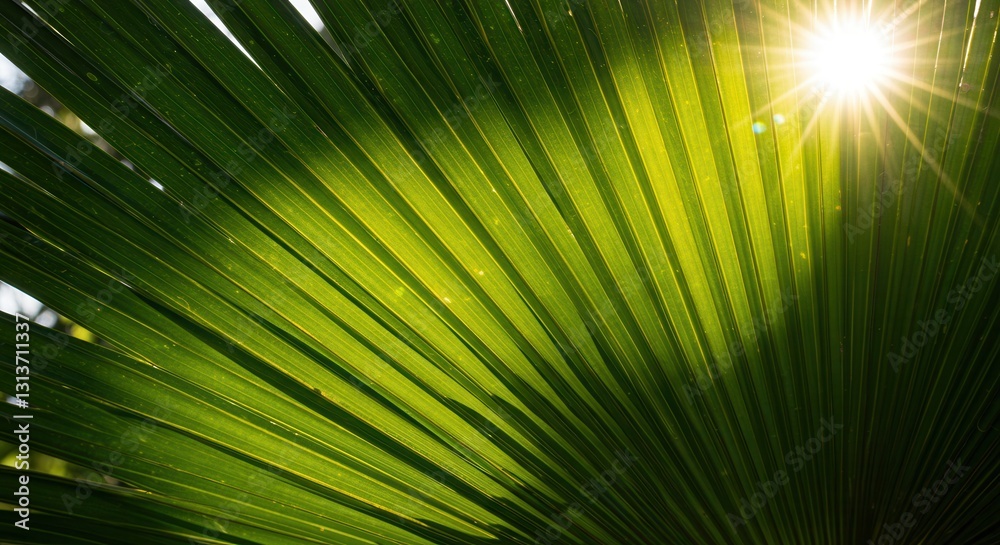 Obraz premium Sun Shining Through Palm Leaf Creating a Nature Abstract Detail