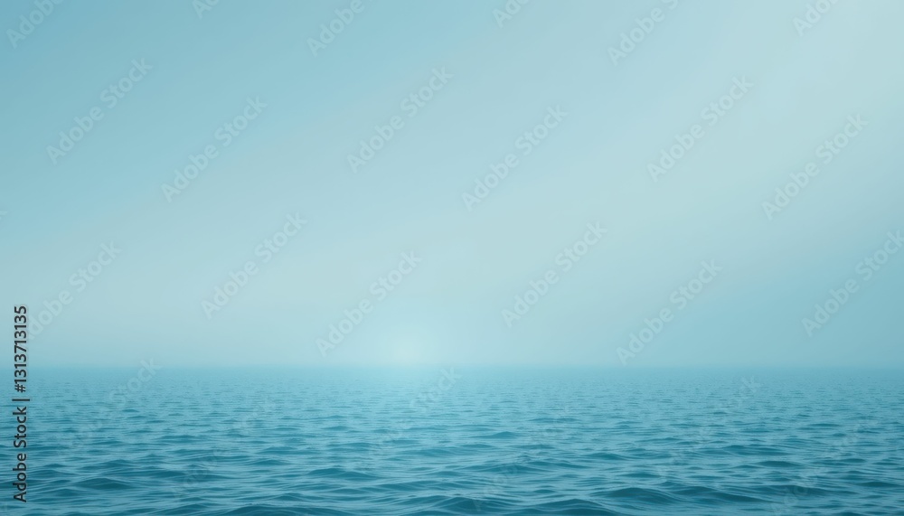 Tranquil Blue Ocean Surface Under Soft Foggy Sky at Sunrise Tranquil Blue Ocean Surface Under Soft Foggy Sky at Sunrise