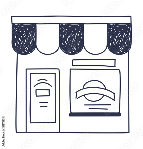 Simple shop facade with awning and window display, symbolizing retail and small business.