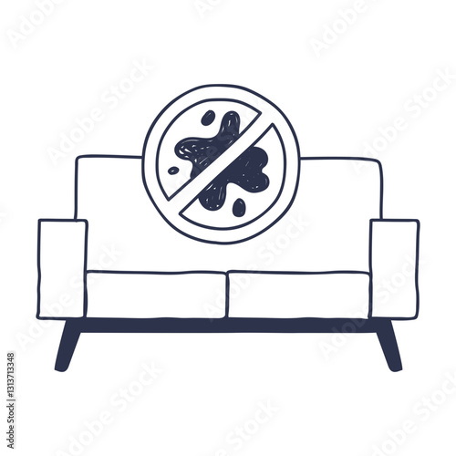 Illustration of a sofa with a no-stain symbol, representing stain protection.